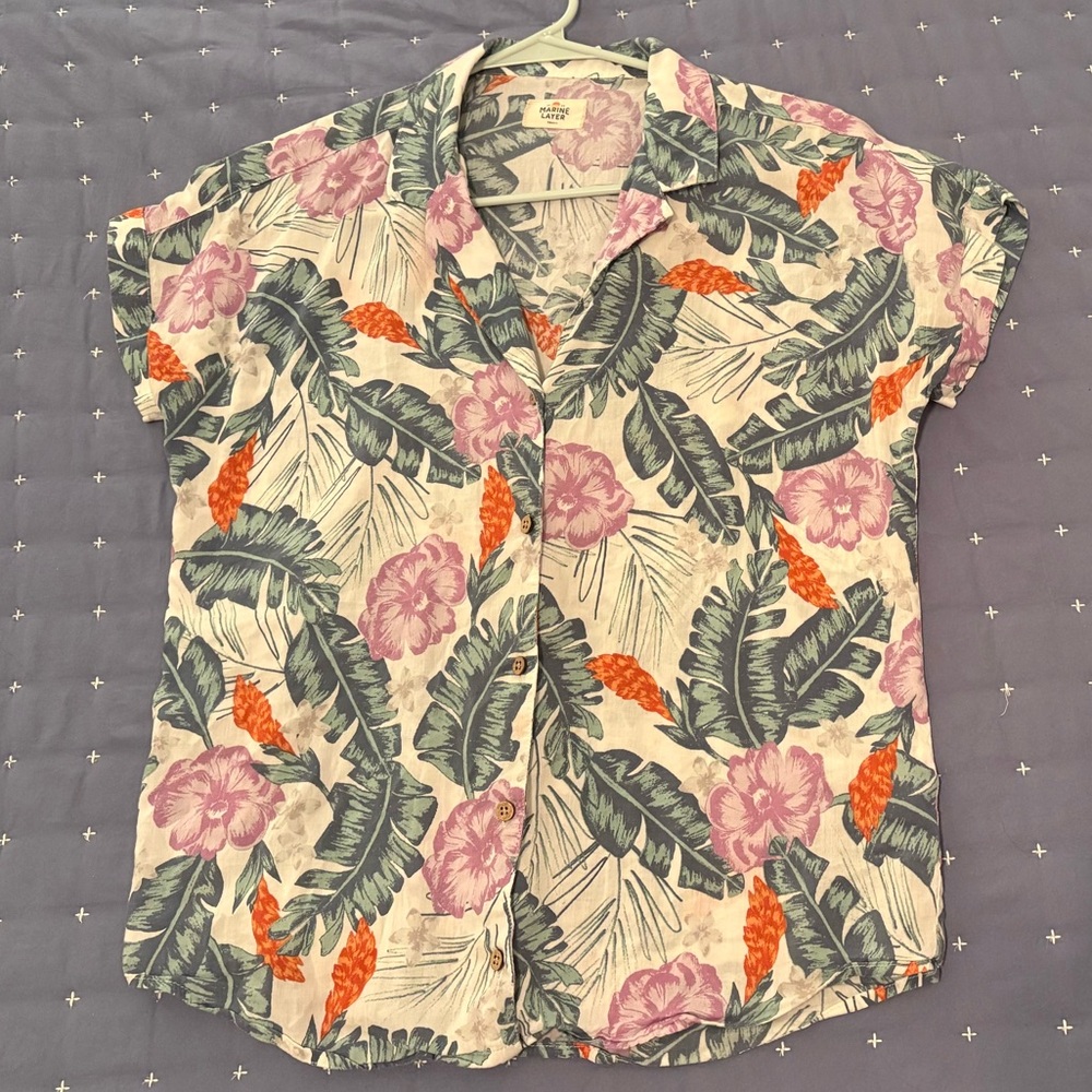Marine Layer Floral Hawaiian Casual Lightweight Short Sleeve Button Top Large